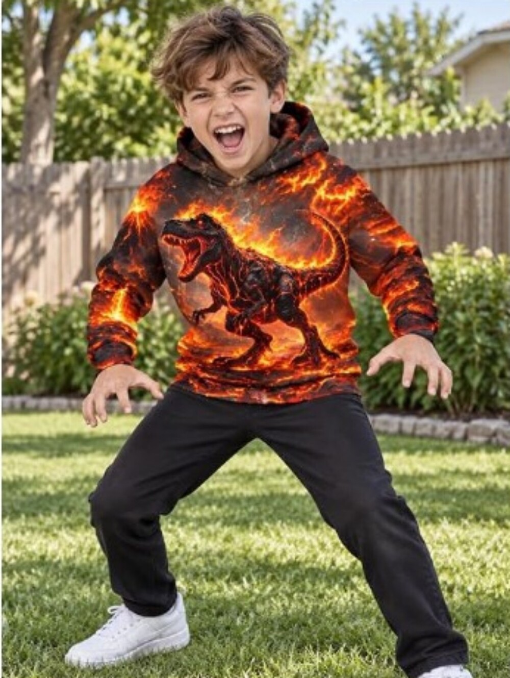 Boys Hoodies Kids 3D Graphic Pullover Orange Lava
